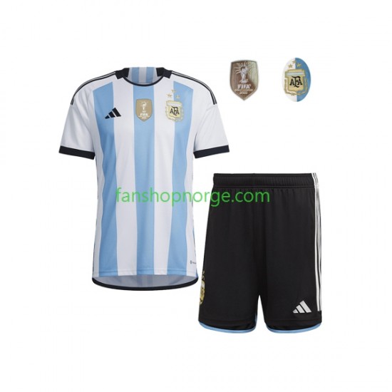 Billige Fotballdrakter Argentina 3 Stars Barn Hjemmedrakt World Cup 2022 Kortermet