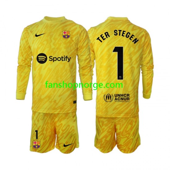 Billige Fotballdrakter FC Barcelona Ter Stegen 1 Keeper Barn Bortedrakt 2024-2025 Langermet