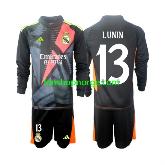 Billige Fotballdrakter Real Madrid Andriy Lunin 13 Keeper Barn Bortedrakt 2024-2025 Langermet