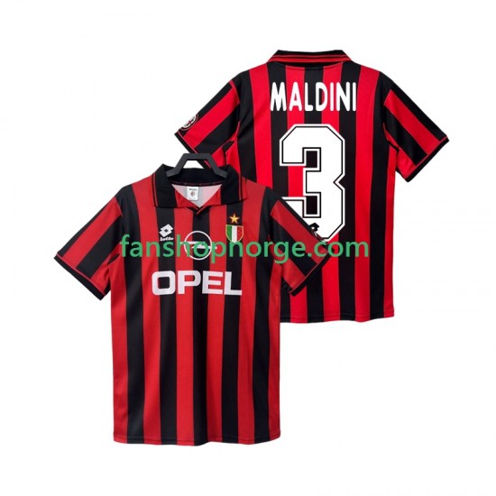 Billige Fotballdrakter AC Milan MALDINI 3 1996 1997 Retro Herre Hjemmedrakt Kortermet