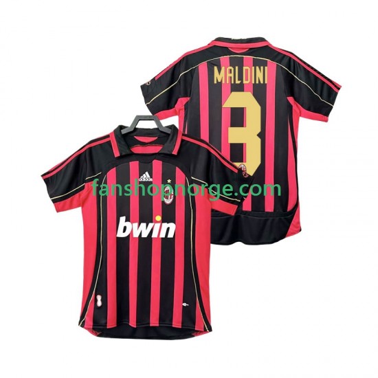 Billige Fotballdrakter AC Milan MALDINI 3 2007 Retro Herre Hjemmedrakt 2006 Kortermet