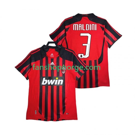 Billige Fotballdrakter AC Milan MALDINI 3 2007 Retro Herre Hjemmedrakt 2008 Kortermet
