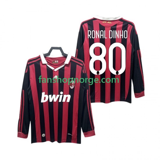 Billige Fotballdrakter AC Milan RONALDINHO 80 2009 Retro Herre Hjemmedrakt 2010 Langermet