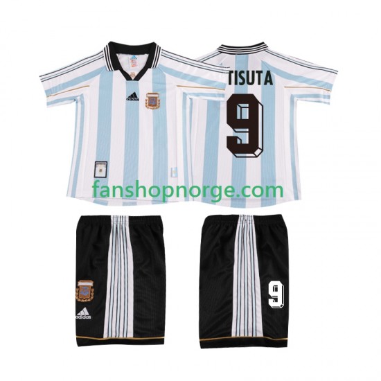 Billige Fotballdrakter Argentina BATISUTA 9 Retro Barn Hjemmedrakt 1998 Kortermet