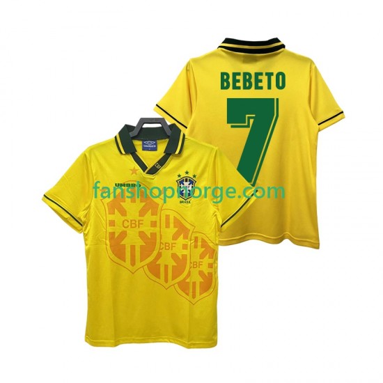 Billige Fotballdrakter Brasil BEBETO 7 Retro Herre Hjemmedrakt 1994 Kortermet