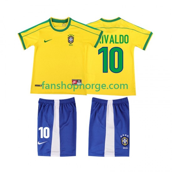 Billige Fotballdrakter Brasil RIVALDO 10 Retro Barn Hjemmedrakt 1998 Kortermet