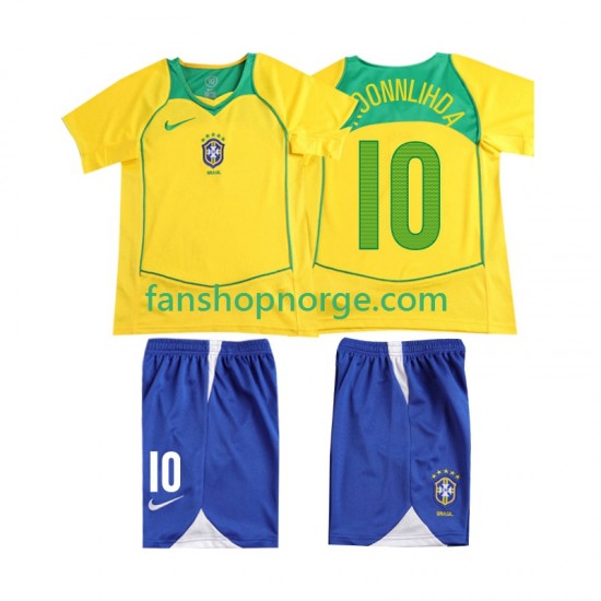 Billige Fotballdrakter Brasil RONALOINHO 10 Retro Barn Hjemmedrakt 2004 Kortermet