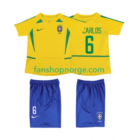 Billige Fotballdrakter Brasil Roberto Carlos 6 Retro Barn Hjemmedrakt 2002 Kortermet