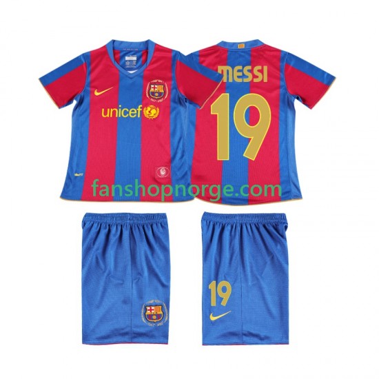 Billige Fotballdrakter FC Barcelona Lionel Messi 19 2007 Retro Barn Hjemmedrakt 2008 Kortermet