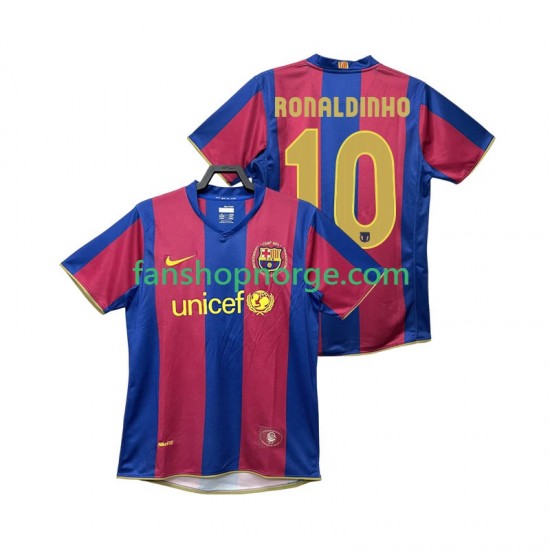 Billige Fotballdrakter FC Barcelona RONALDINHO 10 2007 Retro Herre Hjemmedrakt 2008 Kortermet