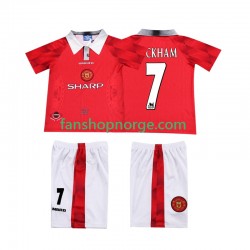 Billige Fotballdrakter Manchester United BECKHAM 7 1996 1997 Retro Barn Hjemmedrakt Kortermet