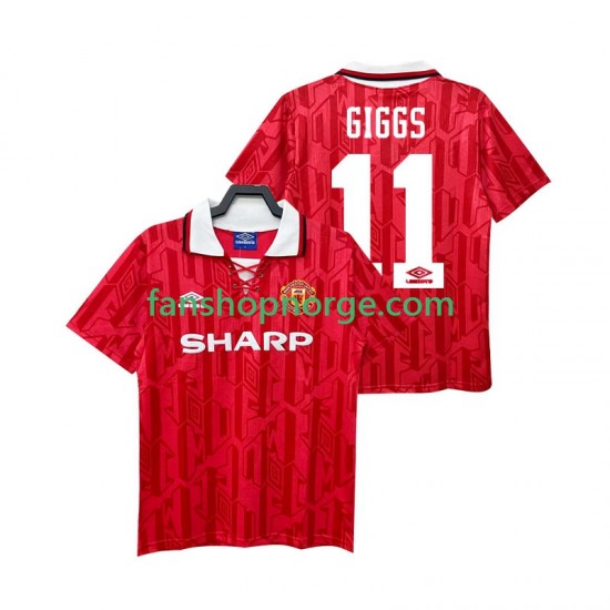 Billige Fotballdrakter Manchester United GIGGS 11 1992 Retro Herre Hjemmedrakt 1994 Kortermet