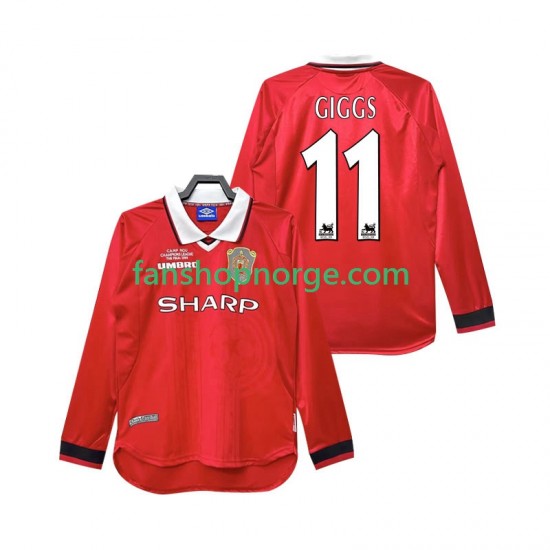 Billige Fotballdrakter Manchester United Giggs 11 2000 Retro Herre Hjemmedrakt 1999 Langermet