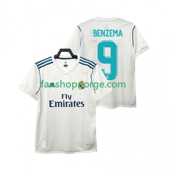 Billige Fotballdrakter Real Madrid BENZEMA 9 2017 2018 Retro Herre Hjemmedrakt Kortermet