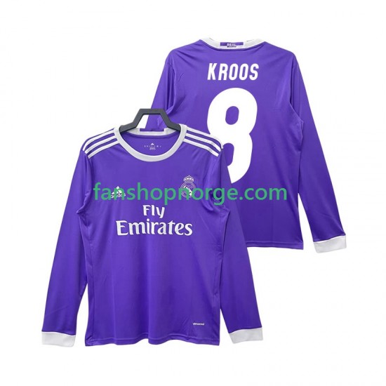 Billige Fotballdrakter Real Madrid KROOS 8 2016 2017 Retro Herre Bortedrakt Langermet