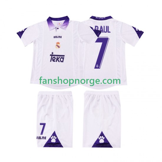 Billige Fotballdrakter Real Madrid RAUL 7 1997 Retro Barn Hjemmedrakt 1998 Kortermet
