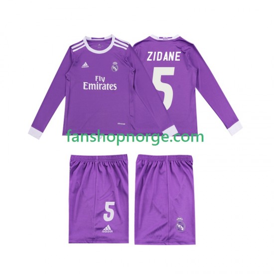 Billige Fotballdrakter Real Madrid ZIDANE 5 2016 Retro Barn Bortedrakt Langermet