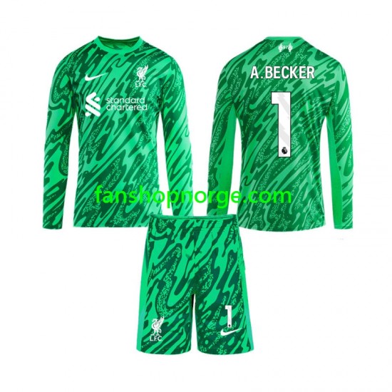Billige Fotballdrakter Liverpool Alisson Becker 1 Keeper Barn Bortedrakt 2024-2025 Langermet