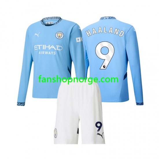Billige Fotballdrakter Manchester City Erling Haaland 9 Barn Hjemmedrakt 2024-2025 Langermet