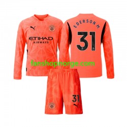 Billige Fotballdrakter Manchester City Ederson Moraes 31 Keeper Barn Bortedrakt 2024-2025 Langermet
