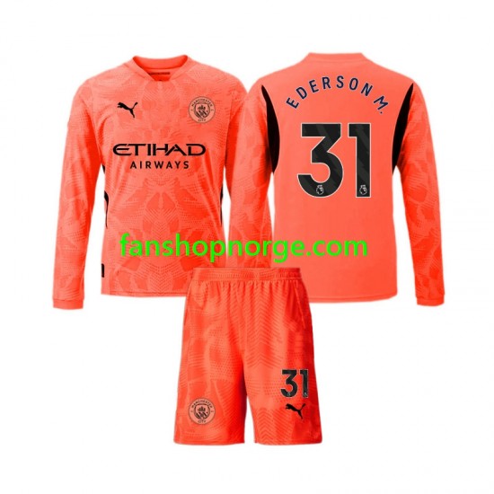 Billige Fotballdrakter Manchester City Ederson Moraes 31 Keeper Barn Bortedrakt 2024-2025 Langermet