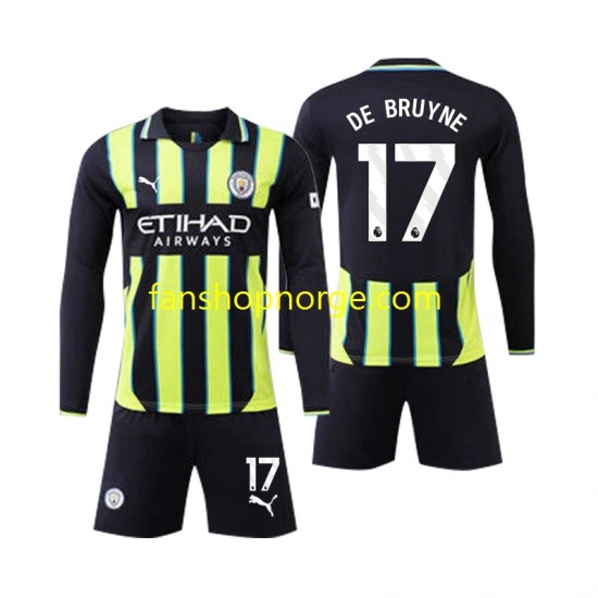 Billige Fotballdrakter Manchester City Kevin De Bruyne 17 Barn Bortedrakt 2024-2025 Langermet