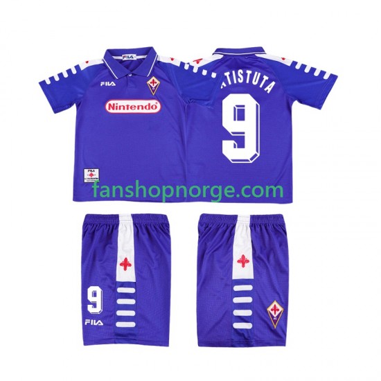 Billige Fotballdrakter Fiorentina BATISTUTA 9 Retro Barn Hjemmedrakt 1998 1999 Kortermet
