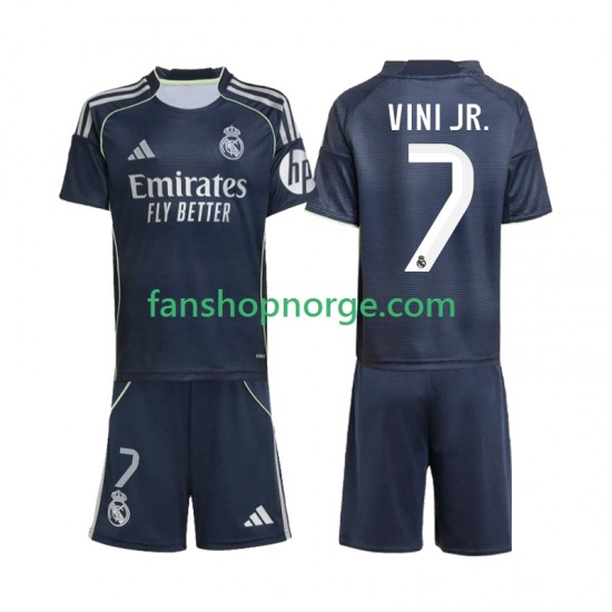 Billige Fotballdrakter Real Madrid Vinicius Junior 7 Barn Bortedrakt 2025-2026 Kortermet