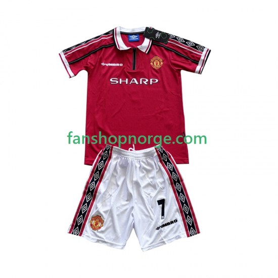 Billige Fotballdrakter Manchester United Beckham 7 Retro Barn Hjemmedrakt 1998 1999 Kortermet