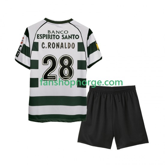 Billige Fotballdrakter Sporting CP Cristiano Ronaldo 28 2001 2003 Retro Barn Hjemmedrakt Kortermet