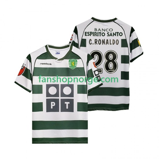 Billige Fotballdrakter Sporting CP Cristiano Ronaldo 28 2001 2003 Retro Herre Hjemmedrakt Kortermet