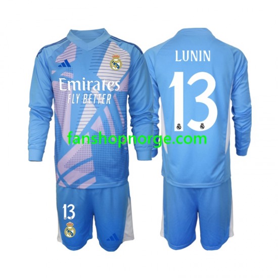 Billige Fotballdrakter Real Madrid Andriy Lunin 13 Keeper Barn Hjemmedrakt 2024-2025 Langermet