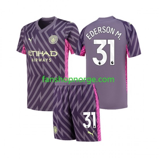 Billige Fotballdrakter Manchester City Ederson Moraes 31 Keeper Barn Bortedrakt 2023-2024 Kortermet