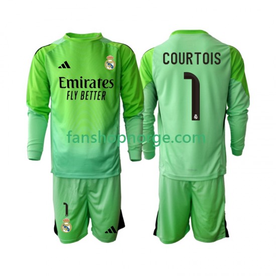 Billige Fotballdrakter Real Madrid Thibaut Courtois 1 Barn Bortedrakt 2025-2026 Langermet