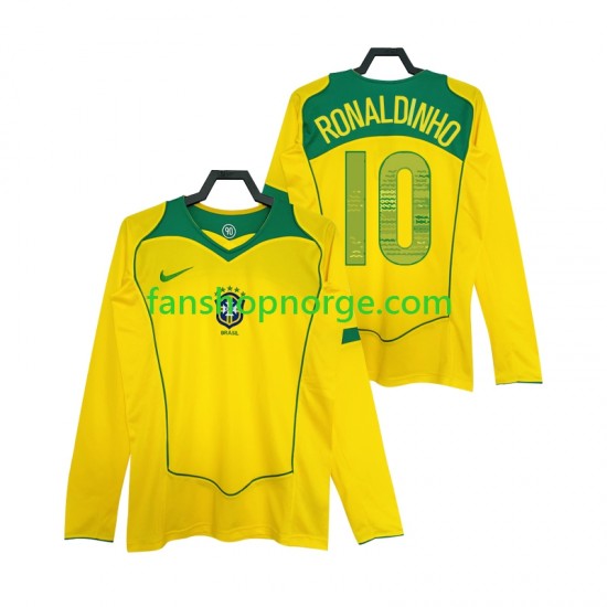Billige Fotballdrakter Brasil RONALDINHO 10 Retro Herre Hjemmedrakt 2004 Langermet