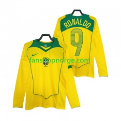 Billige Fotballdrakter Brasil RONALDO 9 Retro Herre Hjemmedrakt 2004 Langermet