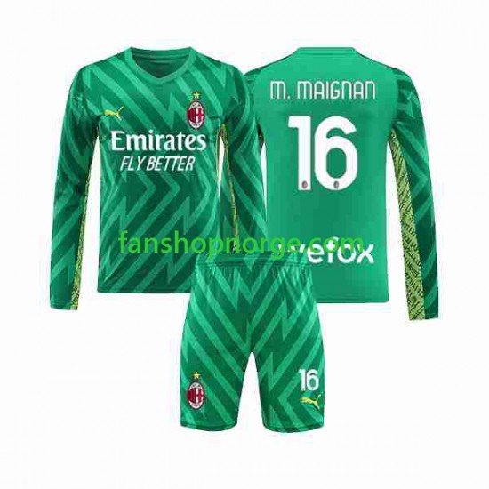 Billige Fotballdrakter AC Milan Mike Maignan 16 Keeper Barn Hjemmedrakt 2023-2024 Langermet