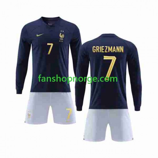 Billige Fotballdrakter Frankrike Griezmann 7 Barn Hjemmedrakt World Cup 2022 Langermet