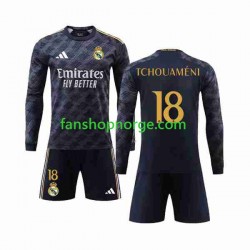 Billige Fotballdrakter Real Madrid Aurelien Tchouameni 18 Barn Bortedrakt 2023-2024 Langermet