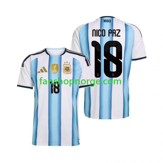 Billige Fotballdrakter Argentina Nico Paz 18 Herre Hjemmedrakt World Cup 2026 Kortermet