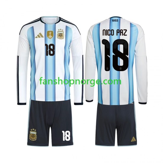 Billige Fotballdrakter Argentina Nico Paz 18 Barn Hjemmedrakt World Cup 2026 Langermet