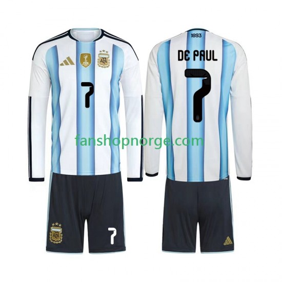 Billige Fotballdrakter Argentina Rodrigo De Paul 7 Barn Hjemmedrakt World Cup 2026 Langermet