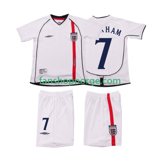 Billige Fotballdrakter England BECKHAM 7 Retro Barn Hjemmedrakt 2002 Kortermet