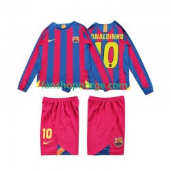 Billige Fotballdrakter FC Barcelona RONALDINHO 10 2005 Retro Barn Hjemmedrakt 2006 Langermet