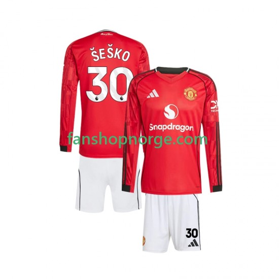 Billige Fotballdrakter Manchester United Benjamin Sesko 30 Barn Hjemmedrakt 2025-2026 Langermet