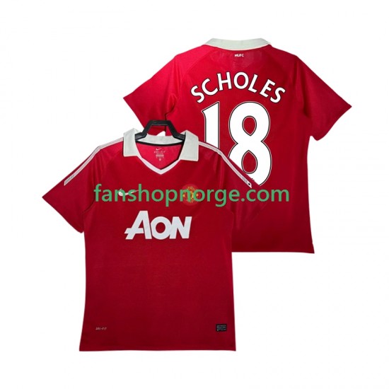 Billige Fotballdrakter Manchester United SCHOLES 18 Retro Herre Hjemmedrakt 2011 2010 Kortermet
