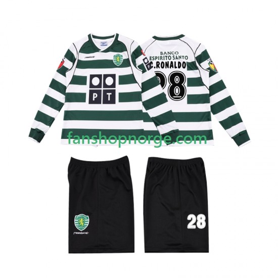 Billige Fotballdrakter Sporting CP Cristiano Ronaldo 28 2001 2003 Retro Barn Hjemmedrakt Langermet
