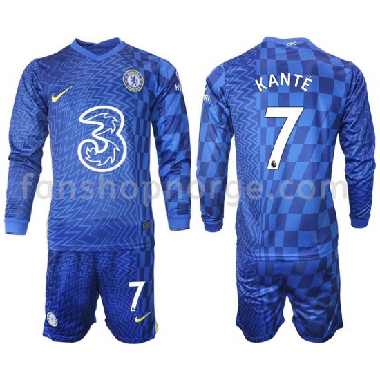Billige Fotballdrakter Chelsea Kante 7 Barn Hjemmedrakt 2021-2022 Langermet