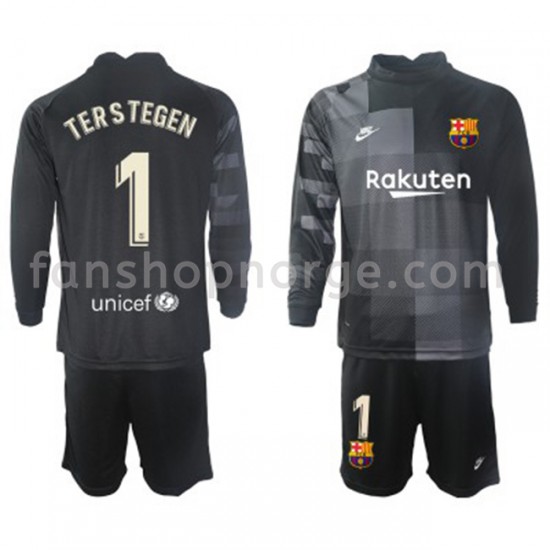 Billige Fotballdrakter FC Barcelona Keeper Ter Stegen 1 Barn Bortedrakt 2021-2022 Langermet