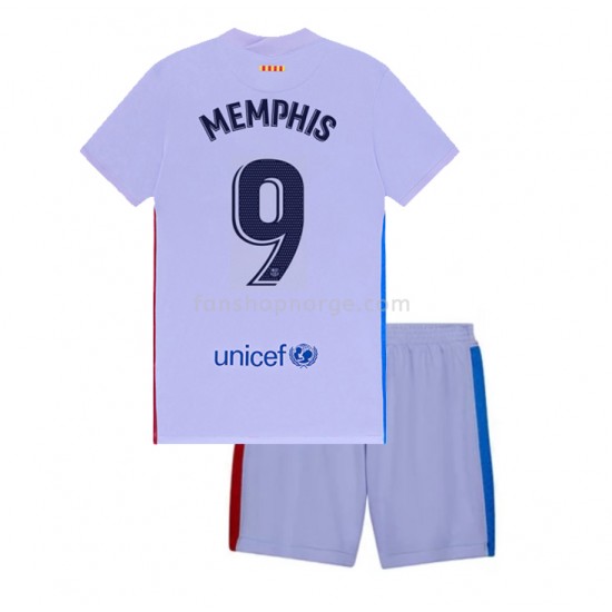 Billige Fotballdrakter FC Barcelona Memphis Depay 9 Barn Bortedrakt 2021-2022 Kortermet